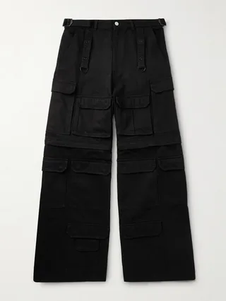 Convertible Wide-Leg Cotton-Twill Cargo Trousers