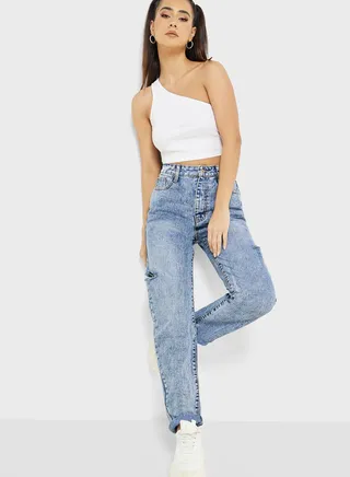 High Waist Cutout Detail Jeans