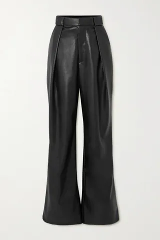 Mother - Tunnel Vision Pleated Faux Leather Straight-leg Pants - Black