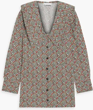 Ruffle-trimmed floral-print cotton-poplin shirt