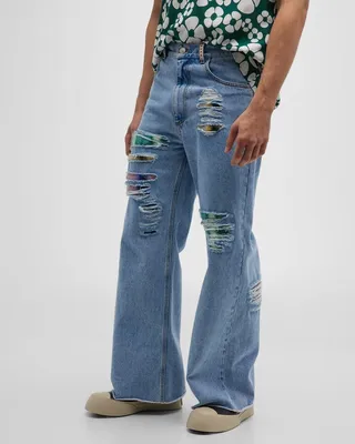 Men's Wide-Leg Destroyed Jeans