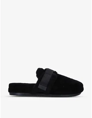 Ugg Mens Black Fluff It Wool-blend Slippers