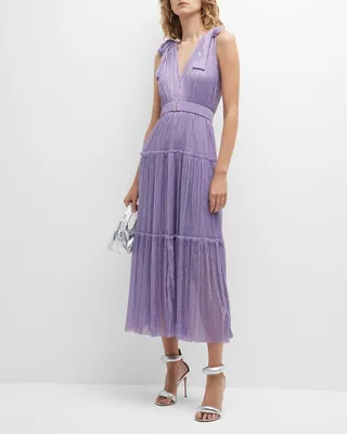 Helena Long Pleated Shimmer Dress