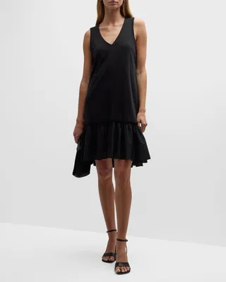 Cotton Slub Jersey V-Neck Mini Dress