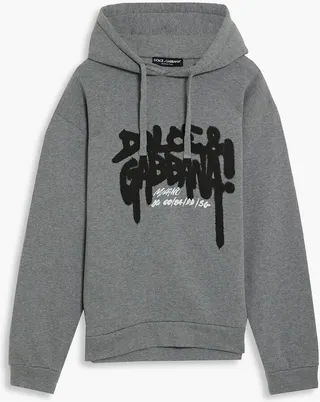 Printed cotton-blend fleece hoodie