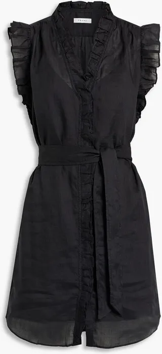 Lauren ruffled ramie-gauze mini dress