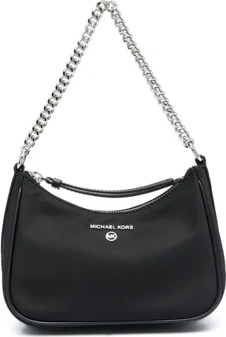 Black Jet Set Shoulder Bag With Chain Link In Nylon Woman