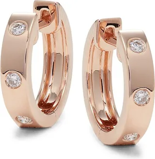 14K Rose Gold & 0.11 TCW Diamond Hoop Earrings