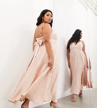 ASOS EDITION Curve satin midi dress with tie back in blush