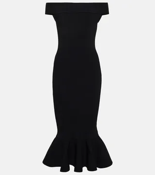 Off-shoulder ribbed midi dress