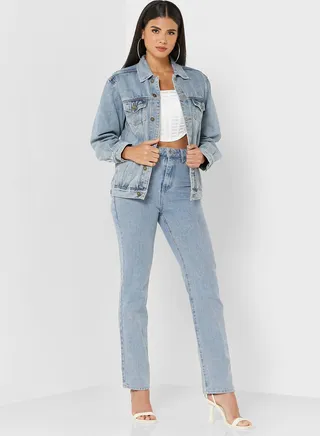 Slit Hem Straight Jeans