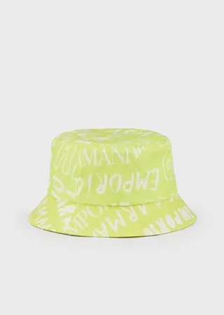 Nylon cloche hat with all-over EA Crew lettering