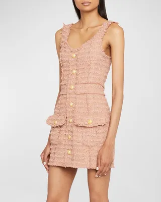 Tweed Button-Front Mini Dress