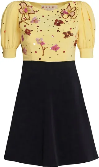 Floral Sequin-Embellished Mini Dress