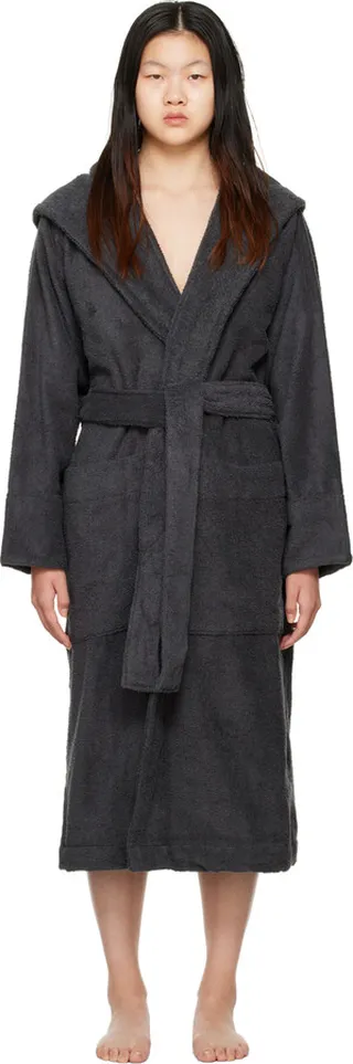 Tekla Black Oversized Hooded Bathrobe