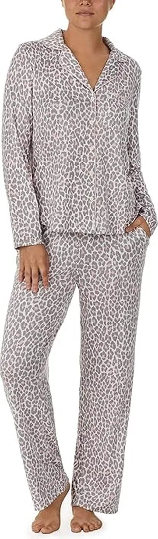 Kate Spade New York Sweater Knit Notch PJ Set (Leopard Grey) Women's Pajama Sets