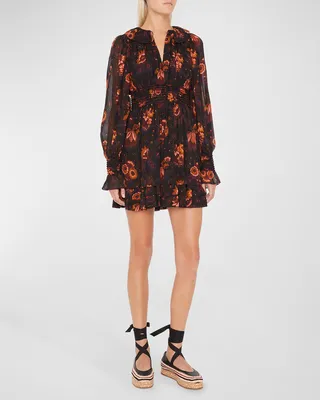 Adara Tiered-Ruffle Mini Silk Dress
