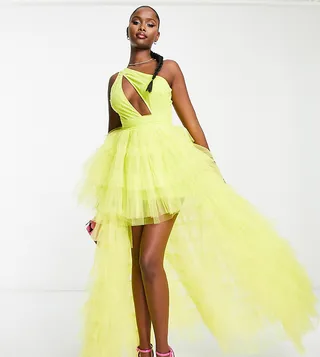 Lace & Beads Exclusive embellished cut-out tulle maxi dress in lime