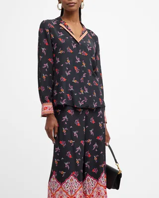 Neo Floral-Print Button-Down Blouse