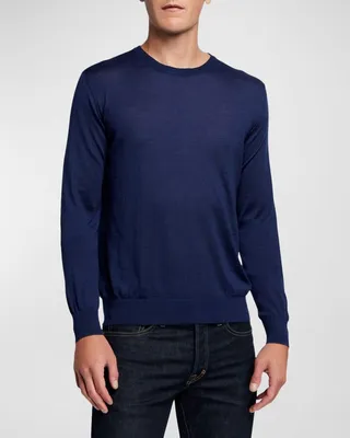 Men's Solid Cashmere-Silk Crewneck Sweater