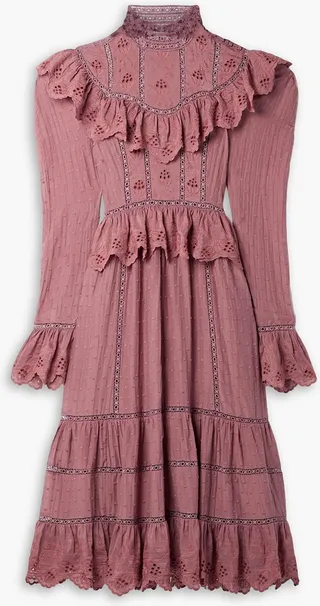 Fleur ruffled Swiss-dot cotton and silk-blend midi dress
