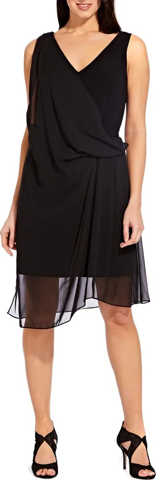 Chiffon Overlay Matte Jersey Sheath Dress