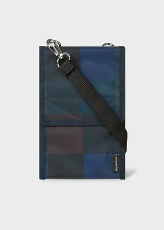 Men's Navy Check Nylon Velcro Pouch