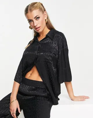 ASOS Weekend Collective satin shirt in black monogram