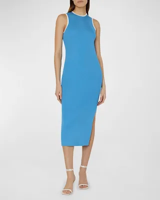Ribbed Contrast-Trim Racerback Midi Tank Dress