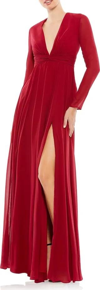 Long Sleeve Empire Waist Chiffon Gown