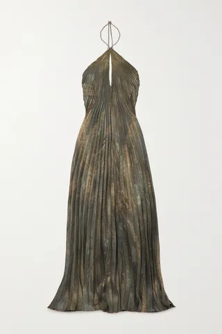 Ralph Lauren Collection - Kellen Embellished Pleated Hammered-satin Halterneck Gown - Green