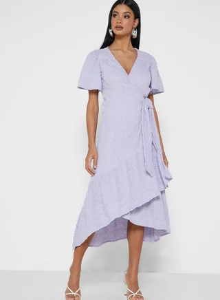Textured Wrap Smock Midaxi Dress