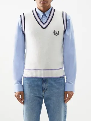 V-logo Embroidered Wool Sweater Vest