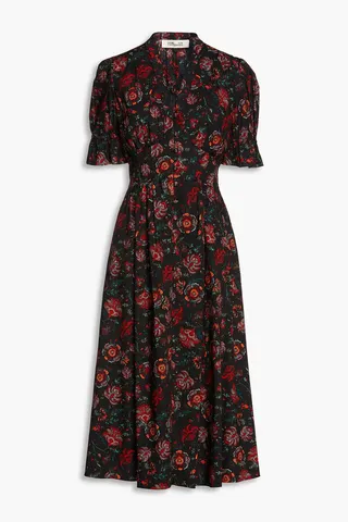 Erica gathered floral-print cotton-blend poplin midi dress