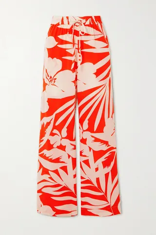 Matteau - + Net Sustain Printed Organic Silk-crepe Straight-leg Pants - Red