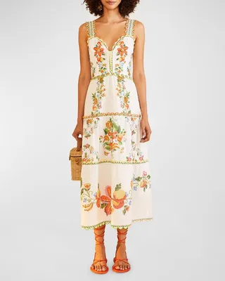 Mixed Tropical Romance Embroidered Midi Dress