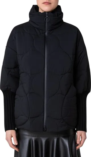 Circle Quilted Puffer Jacket with Knit Sleeves
