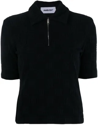 Monogram Zip-Up Polo Top