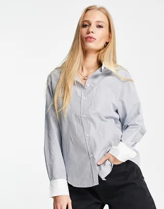 & Other Stories oversized shirt in blue and white stripe