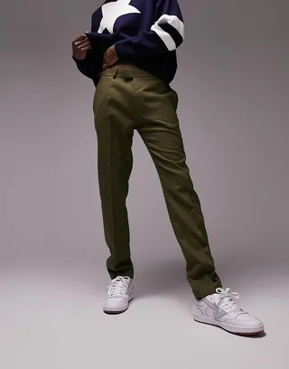 Topman skinny wool mix pants in olive