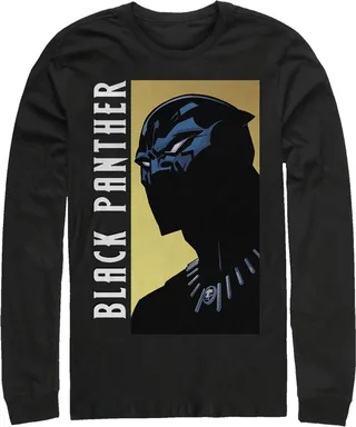 Men's Marvel Black Panther Fierce Expression Long Sleeve Shirt - Black - X Large