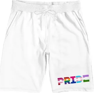LGBTQIA+ Pride Flag Striped Graphic Print Men's White Sleep Pajama Shorts - XL