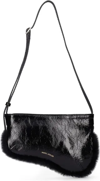 Mini Curve patent leather & faux fur bag