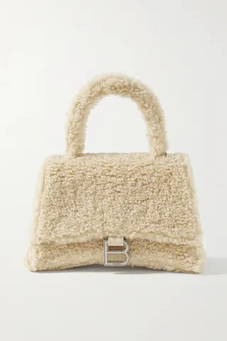 Balenciaga - Hourglass Small Leather-trimmed Faux Shearling Tote - Neutrals