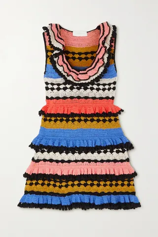 Zimmermann - Tiggy Frill Crochet-knit Cotton Mini Dress - Red