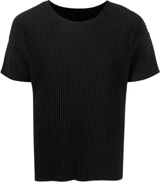 plisse crew-neck T-shirt