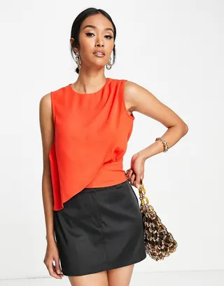 ASOS DESIGN sleeveless blouse with drape front in red