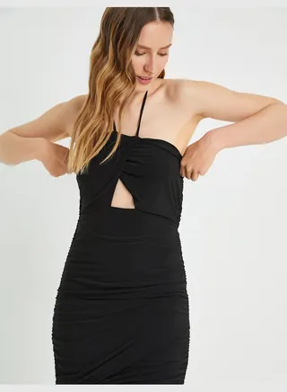 Mini Dress Tie Neck Cut Out Detail