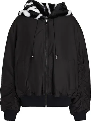 Reversible faux fur and shell bomber jacket