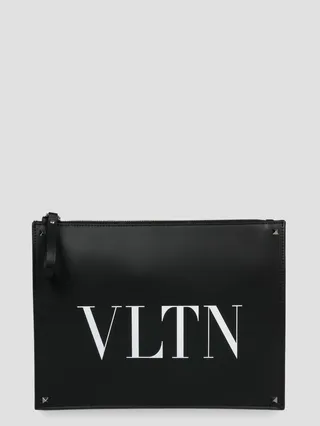 Valentino Garavani Rockstud VLTN Logo Printed Clutch Bag